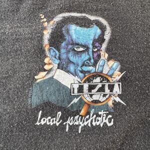Vintage 1991 Tesla Band Tee "Local Psychotic" Crew Shirt Giant Tag Large
